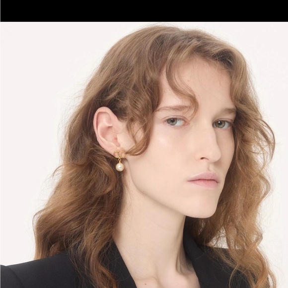 Gold and Red Earrings with Pearl Accent - Picture 4 of 4